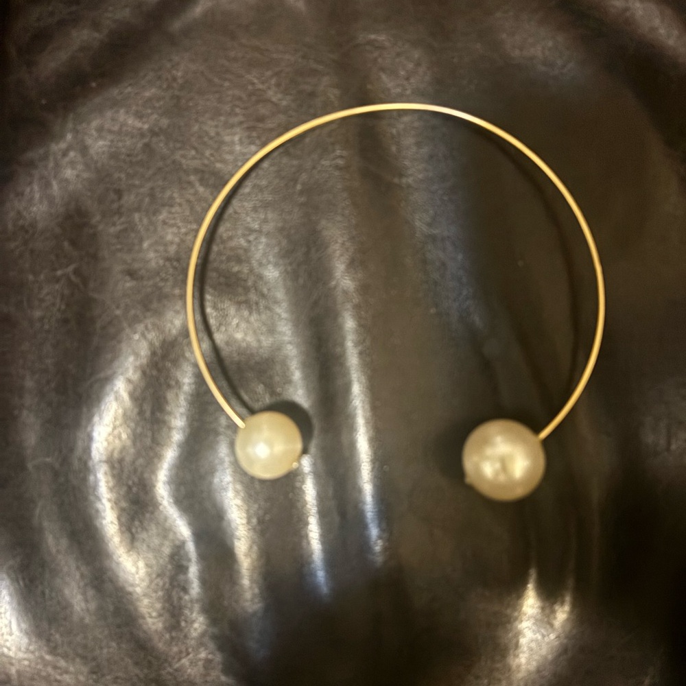 Gold Open Cuff Necklace with Pearl Endcaps